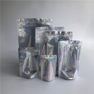 Sacchetti della chiusura lampo cosmetici di plastica laminati sacchetti trasparenti olografici anteriori richiudibili all'ingrosso che imballano in azione